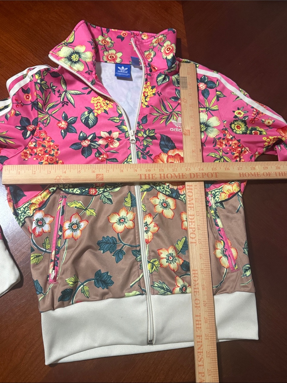Farm rio x adidas Pink Floral Track Jacket with Tan Panels Sz S - Picture 14 of 14